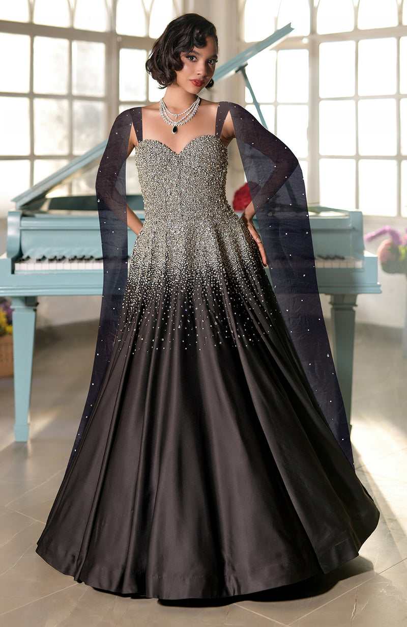 NAIRA- Midnight Blue Crystal Hand Embroidered Princess Gown