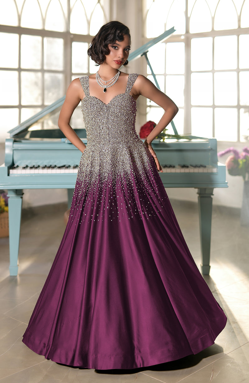 NAIRA- Midnight Blue Crystal Hand Embroidered Princess Gown