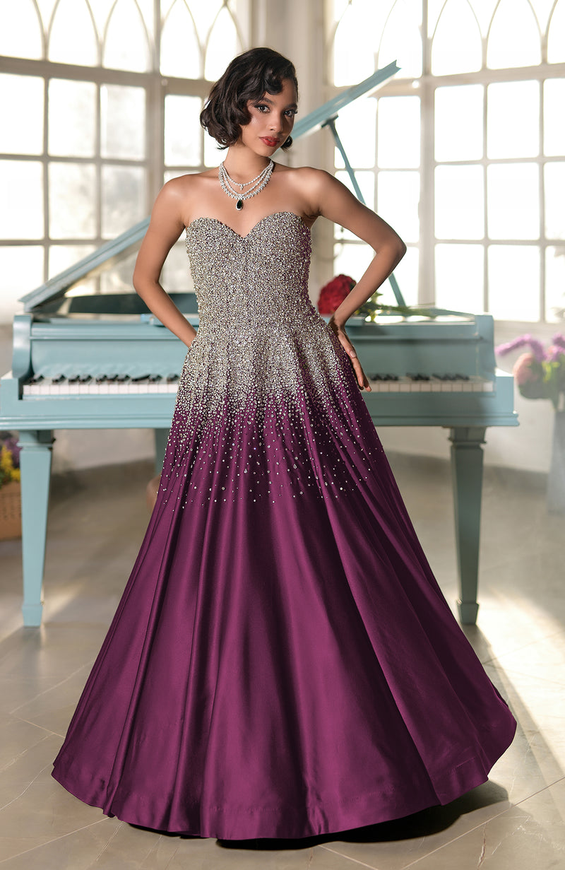 NAIRA- Midnight Blue Crystal Hand Embroidered Princess Gown