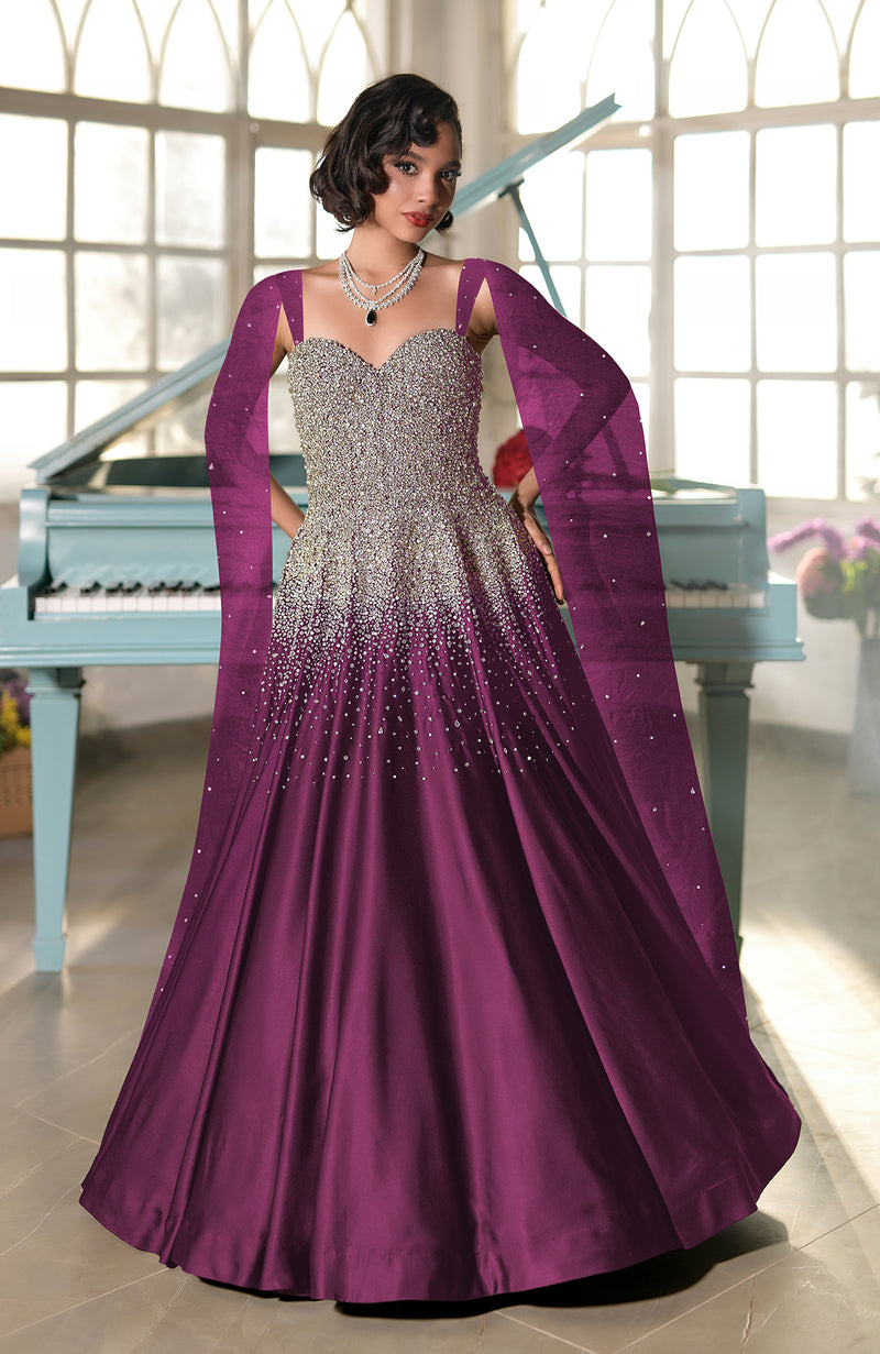 NAIRA- Midnight Blue Crystal Hand Embroidered Princess Gown