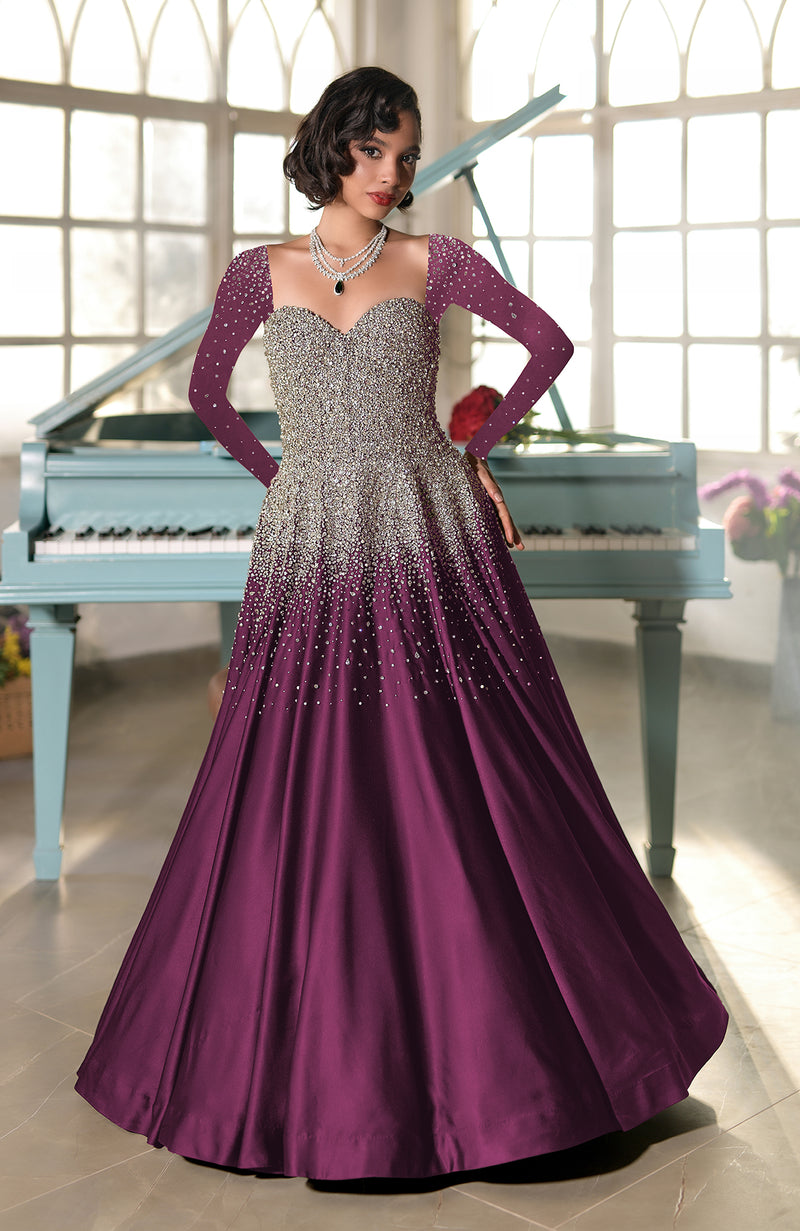 NAIRA- Midnight Blue Crystal Hand Embroidered Princess Gown