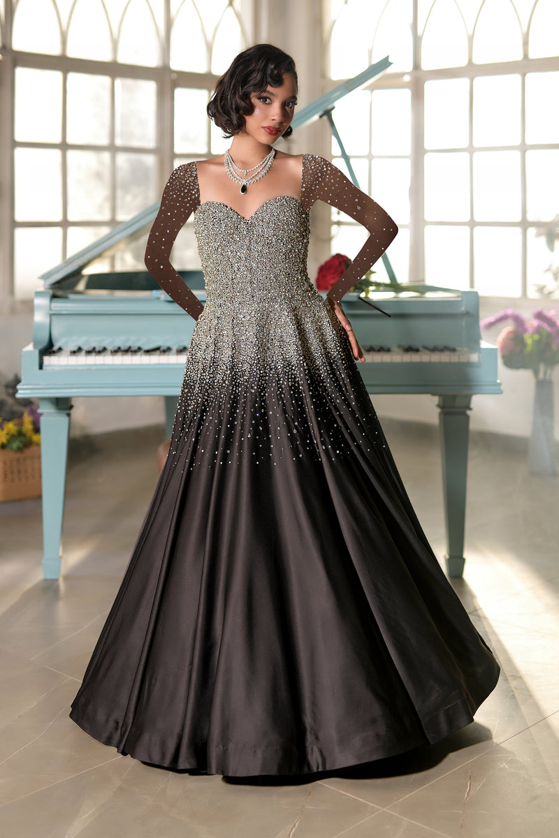 NAIRA- Midnight Blue Crystal Hand Embroidered Princess Gown