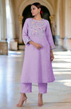 Lilac Breeze Parsi Gara Embroidered Linen Kurta Set