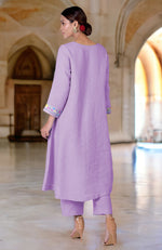 Lilac Breeze Parsi Gara Embroidered Linen Kurta Set