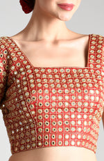 Royal Red Mirror Work and Zardozi Hand Embroidered Blouse
