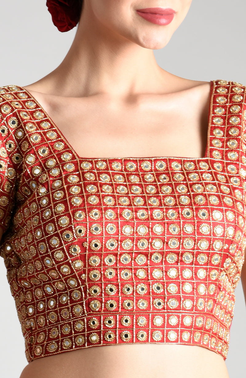 Royal Red Mirror Work and Zardozi Hand Embroidered Blouse
