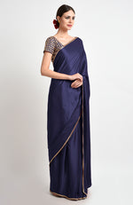 Midnight Blue Mirror Work and Zardozi Hand Embroidered Saree