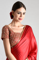 Royal Red Mirror Work and Zardozi Hand Embroidered Blouse