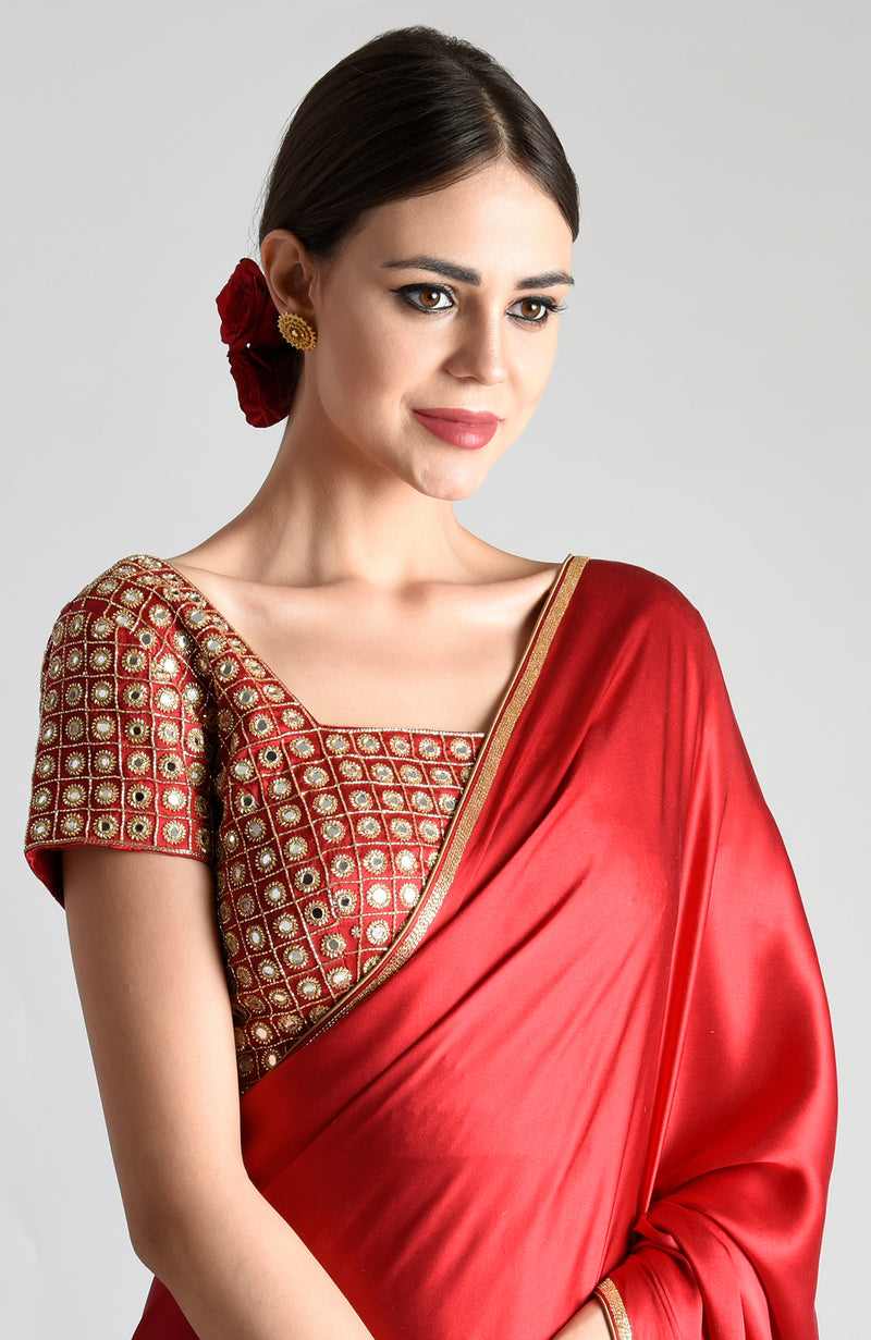 Royal Red Mirror Work and Zardozi Hand Embroidered Blouse
