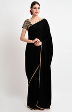 Midnight Blue Mirror Work and Zardozi Hand Embroidered Saree