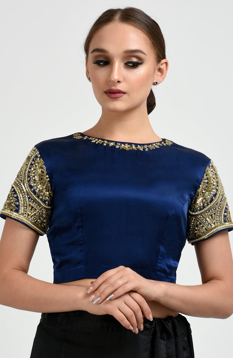 Burgundy Zardozi and Pearl Beads Hand Embroidered Blouse