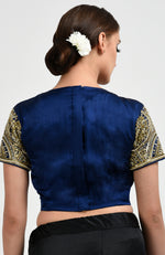 Sapphire Blue Zardozi and Pearl Beads Hand Embroidered Saree
