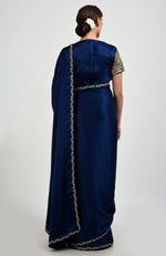 Sapphire Blue Zardozi and Pearl Beads Hand Embroidered Saree