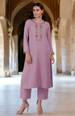 Antigua Sand Parsi Gara Embroidered Linen Kurta Set