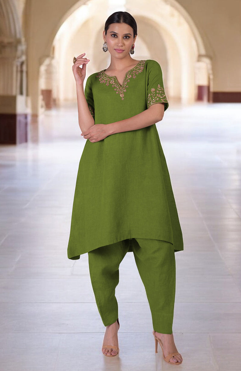 Kelp Forest  Marori Embroidered Linen Kurta Set