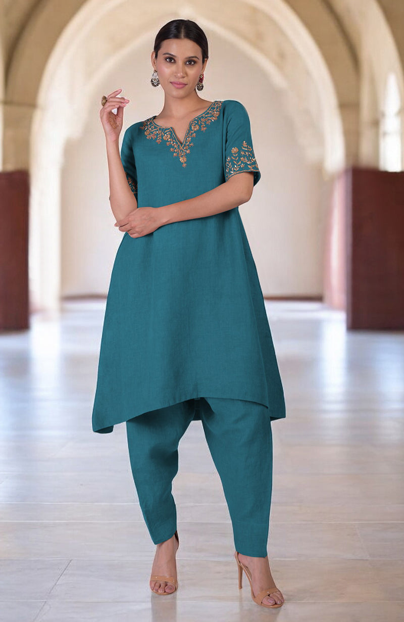Kelp Forest  Marori Embroidered Linen Kurta Set