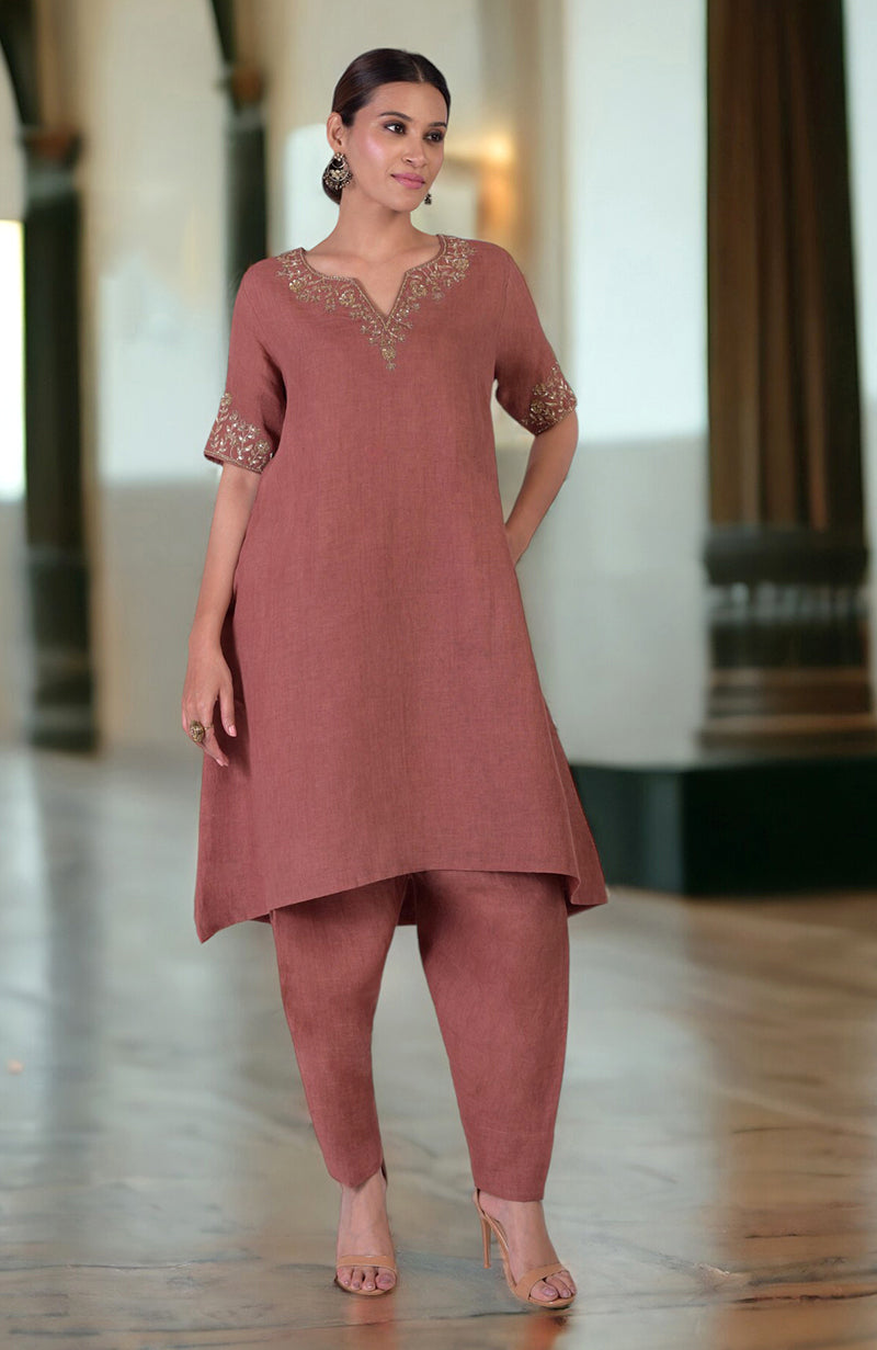 Chutney Marori Embroidered Linen Kurta Set