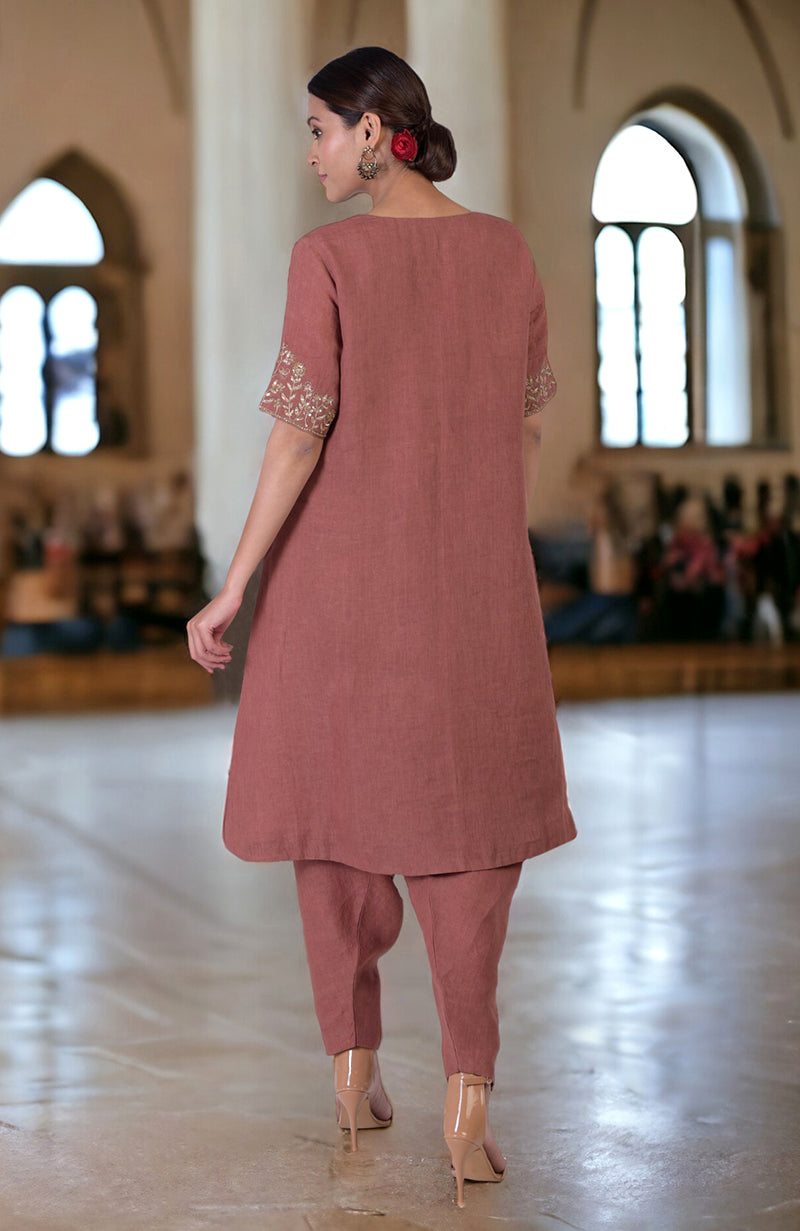 Chutney Marori Embroidered Linen Kurta Set