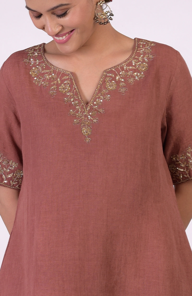 Chutney Marori Embroidered Linen Kurta Set