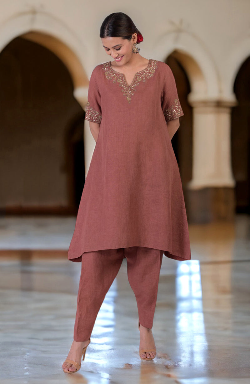 Chutney Marori Embroidered Linen Kurta Set
