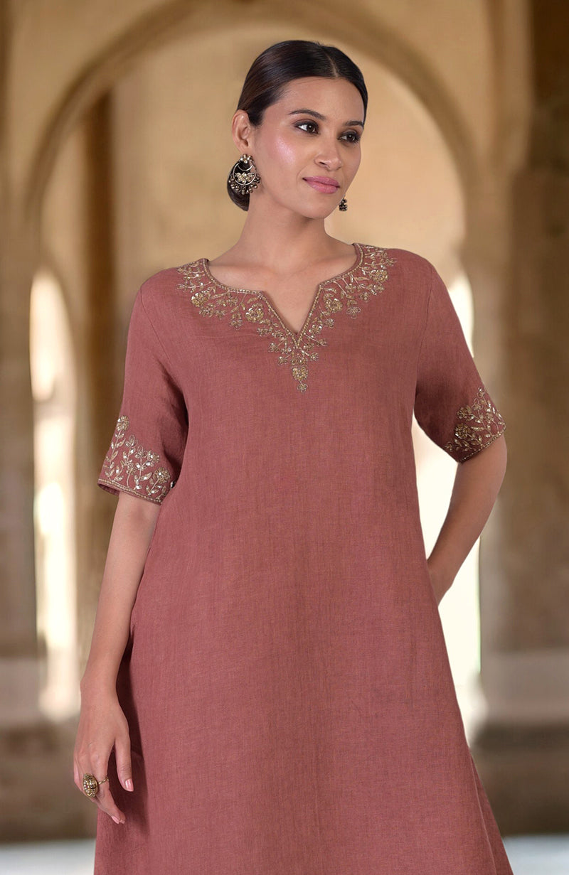 Chutney Marori Embroidered Linen Kurta Set