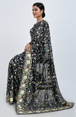 Masterpiece Midnight Blue Parsi Gara Hand Embroidered Saree