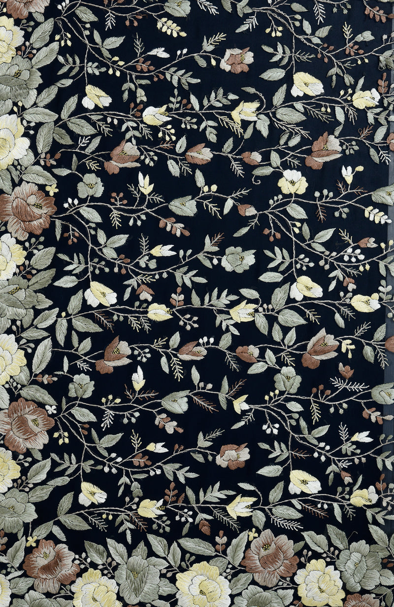 Masterpiece Midnight Blue Parsi Gara Hand Embroidered Saree