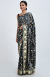 Masterpiece Midnight Blue Parsi Gara Hand Embroidered Saree