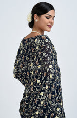 Masterpiece Midnight Blue Parsi Gara Hand Embroidered Saree