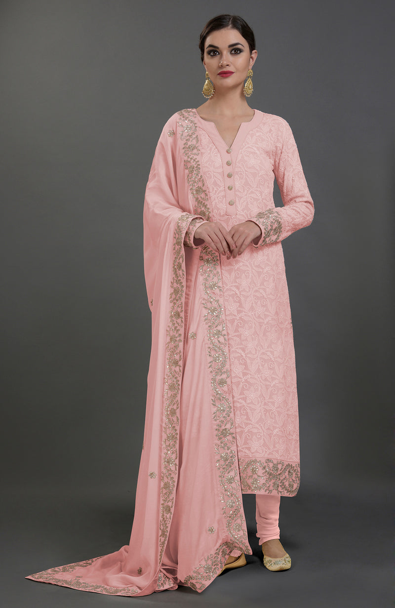 Oyster Pink Chikankari & Gota Patti Hand Embroidered Kurta Set