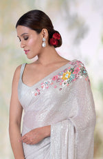 Whispering Blue Floral Sequin Hand Embroidered Saree (Pre-stitched ready to wear)