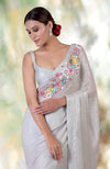 Whispering Blue Floral Sequin Hand Embroidered Saree (Pre-stitched ready to wear)