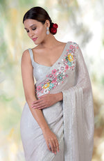 Whispering Blue Floral Sequin Hand Embroidered Saree (Pre-stitched ready to wear)