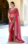 Unending Love Ruby Red Zardozi Hand Embroidered Saree