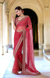 Unending Love Ruby Red Zardozi Hand Embroidered Saree