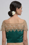 Emerald Green Pearl Beads Hand Embroidered Saree & Blouse