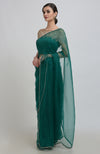 Emerald Green Pearl Beads Hand Embroidered Saree & Blouse