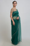Emerald Green Pearl Beads Hand Embroidered Saree & Blouse