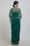 Emerald Green Pearl Beads Hand Embroidered Saree & Blouse