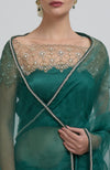 Emerald Green Pearl Beads Hand Embroidered Saree & Blouse