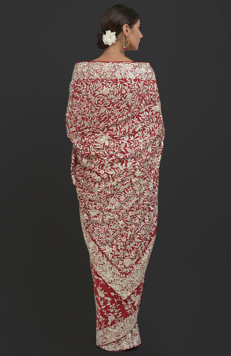 Masterpiece Red Parsi Gara Hand Embroidered Saree