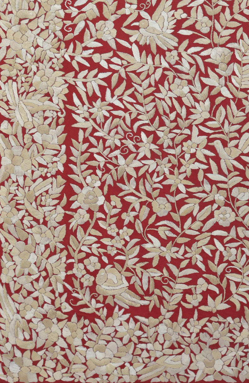 Masterpiece Red Parsi Gara Hand Embroidered Saree