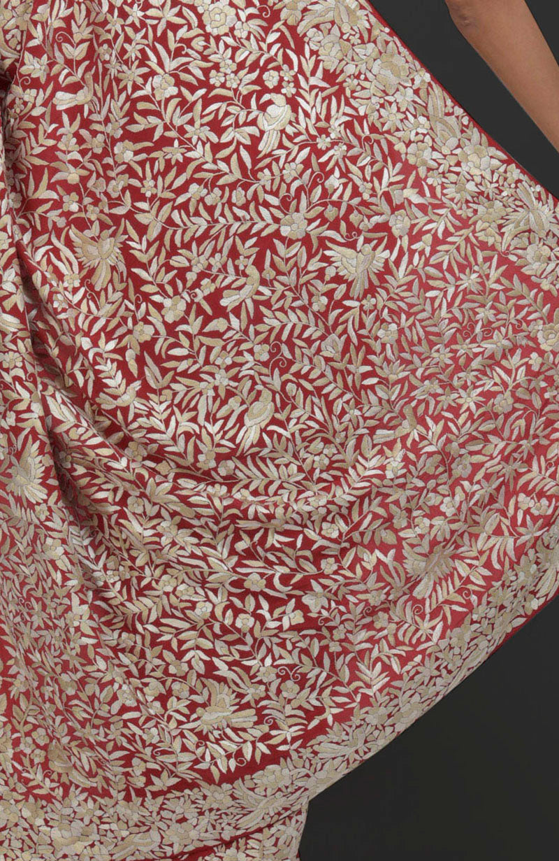 Masterpiece Red Parsi Gara Hand Embroidered Saree