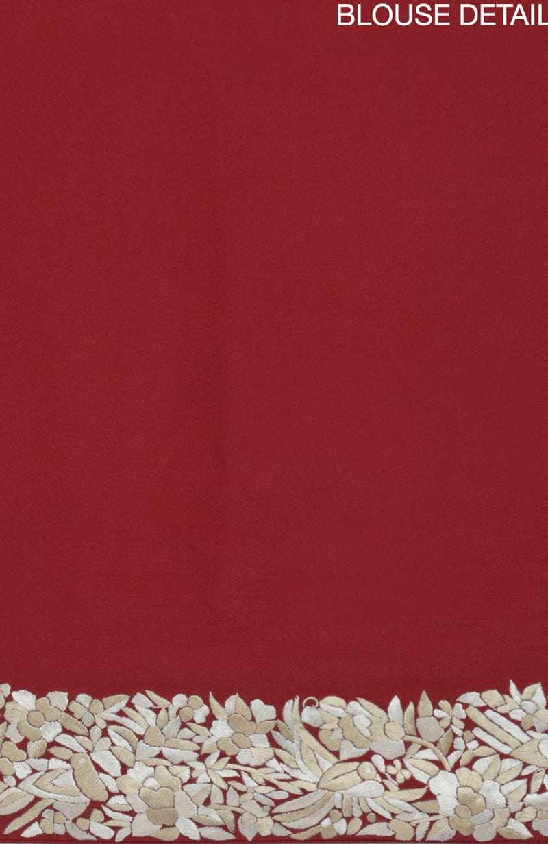 Masterpiece Red Parsi Gara Hand Embroidered Saree