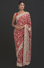 Masterpiece Red Parsi Gara Hand Embroidered Saree