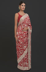Masterpiece Red Parsi Gara Hand Embroidered Saree