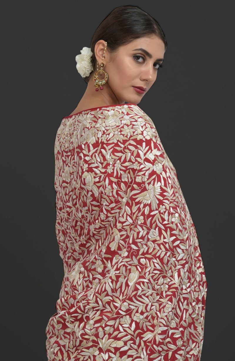 Masterpiece Red Parsi Gara Hand Embroidered Saree