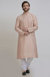 Oyster Pink Silk Kurta With Embroidered Placket Detail