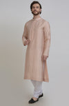 Oyster Pink Silk Kurta With Embroidered Placket Detail