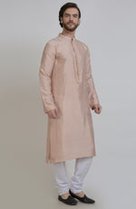 Oyster Pink Silk Kurta With Embroidered Placket Detail